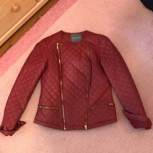 Double zip red leather jacket